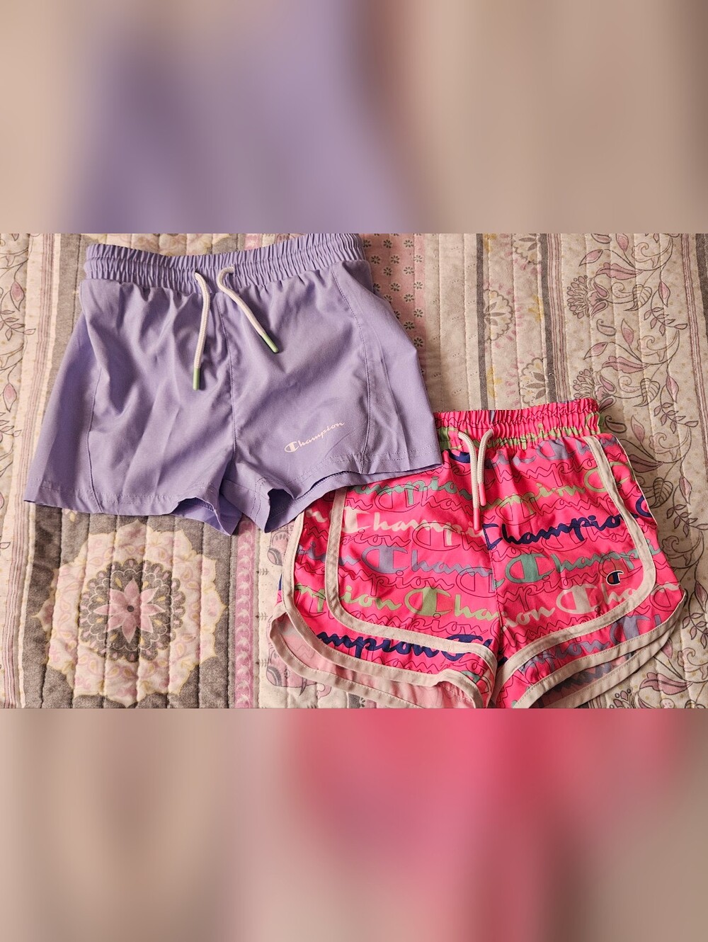 Champion 2 Pair Lavender Solid & Pink Logo Girls' Athletic Shorts Size 5/6
